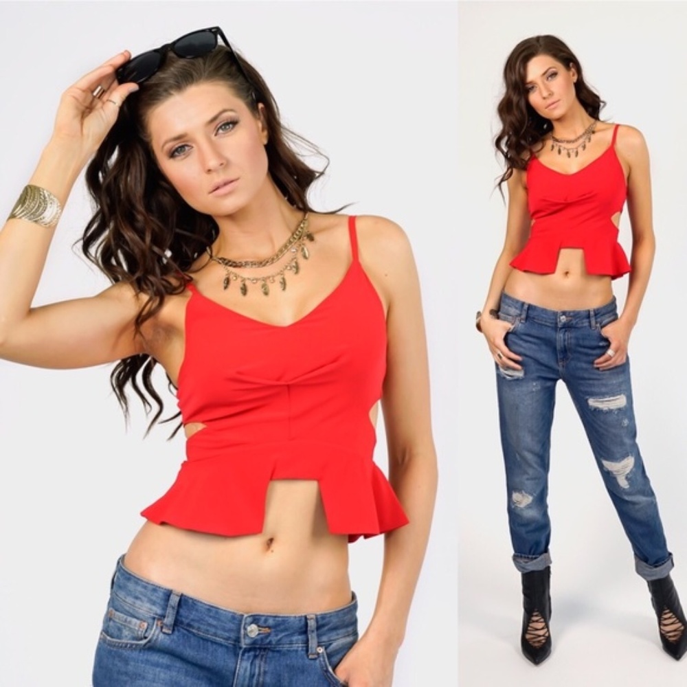 Red Cutout Peplum Top
